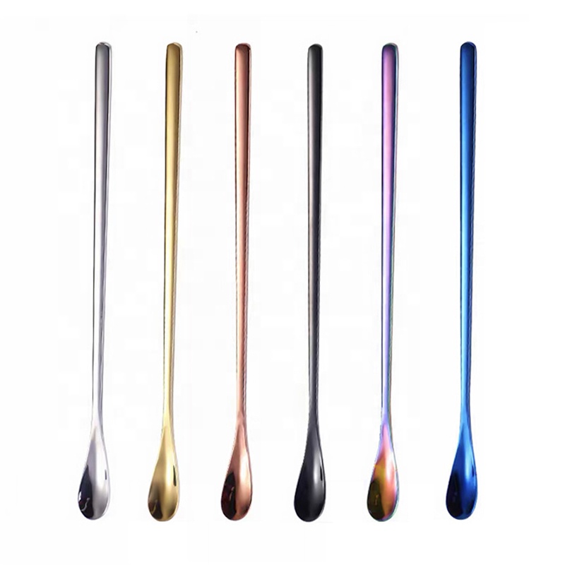 High quality mirror stainless steel 304 copper gold cocktail stirrer long bar spoon for bartender kits