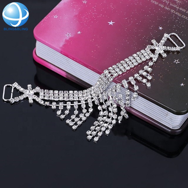 New Design Triangular Tassel Crystal Rhinestone Bikini Connectors Woman Swimsuit Accessories