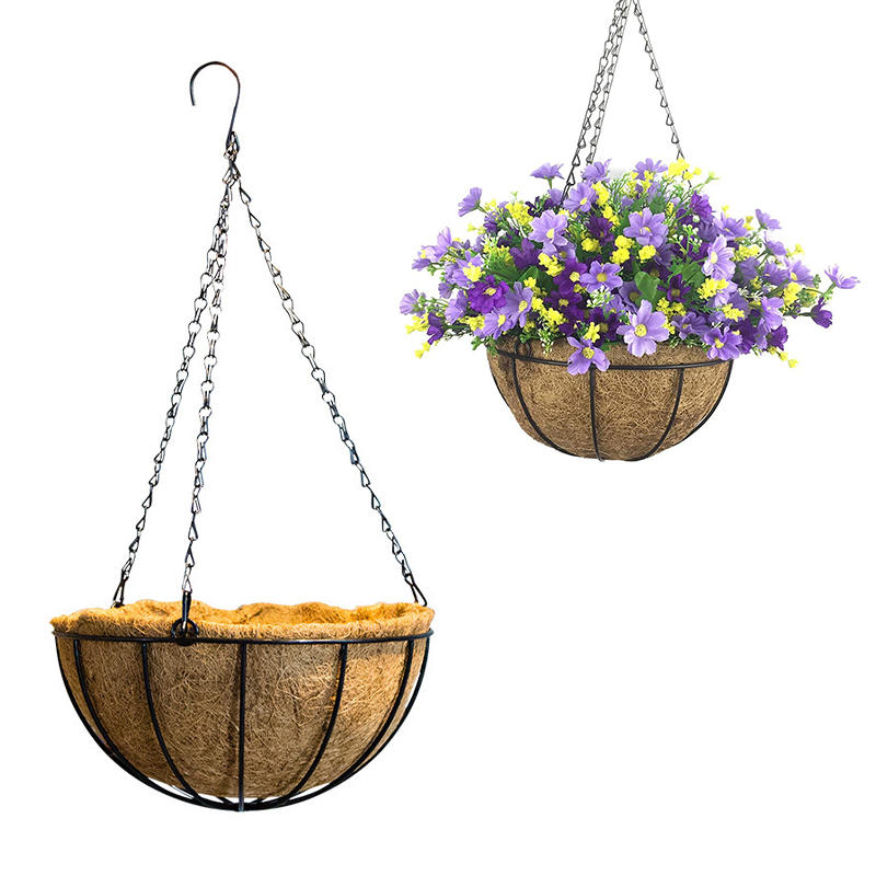 Garden Artificial Hanging Wicker Basket Wire Holder Flower Pots Coconut Fibre Hanging Planter Baskets With Coco Coir Liner