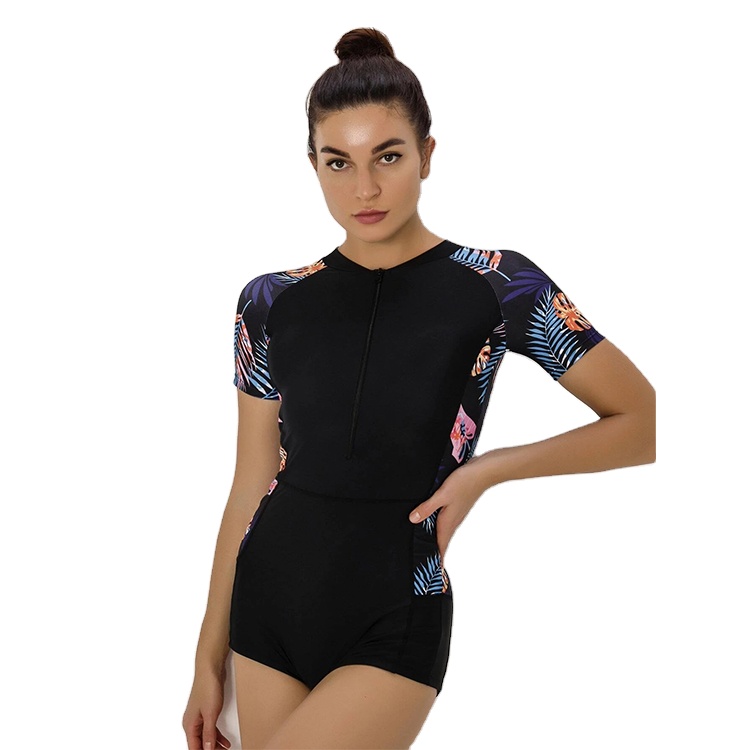 Женские костюмы для серфинга с коротким рукавом UPF50 + rashguard, цельный топ, жилет, купальник для серфинга на молнии