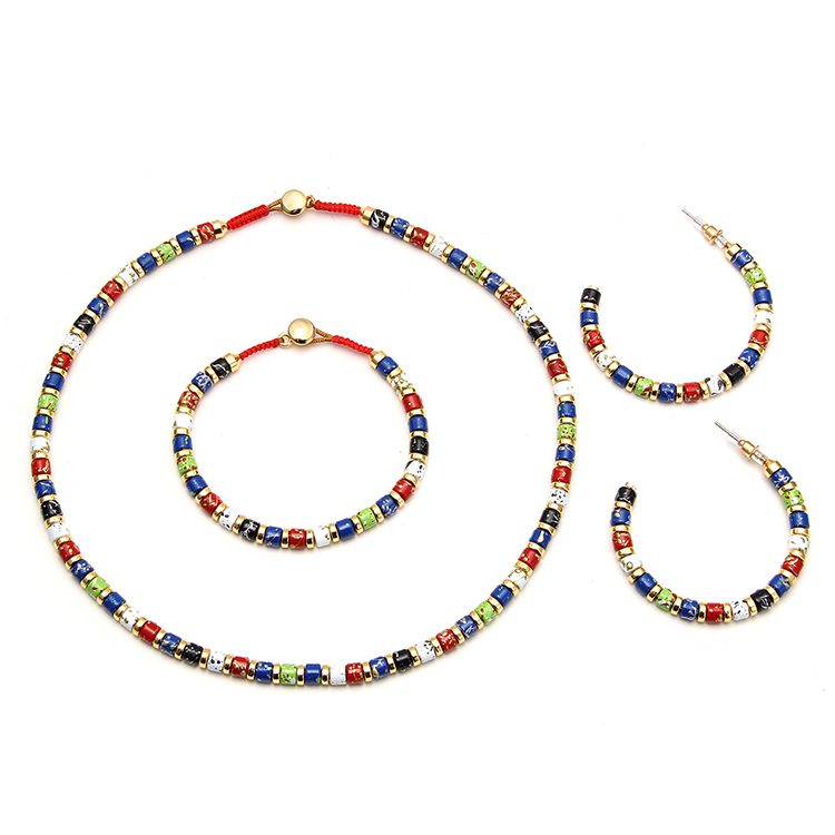 Trendy Rainbow Enamel Bracelet Necklace Earring Gold Plated Alloy Colorful Jewelry Set