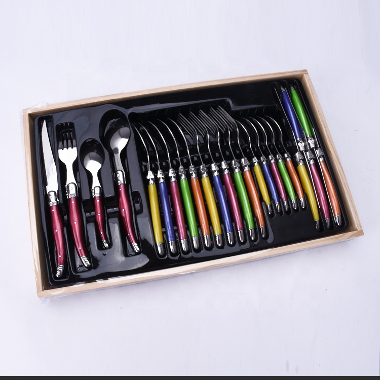 Laguiole knife fork spoon 24pcs Tableware Dinnerware Flatware Set In Wooden Case