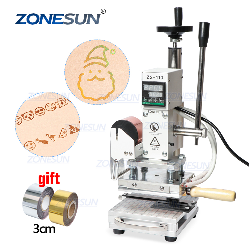 ZONESUN ZS110 ручная верстак цифровая машина для горячего тиснения фольгой кожа тиснение бронзирующий инструмент дерево ПВХ бумага DIY пресс