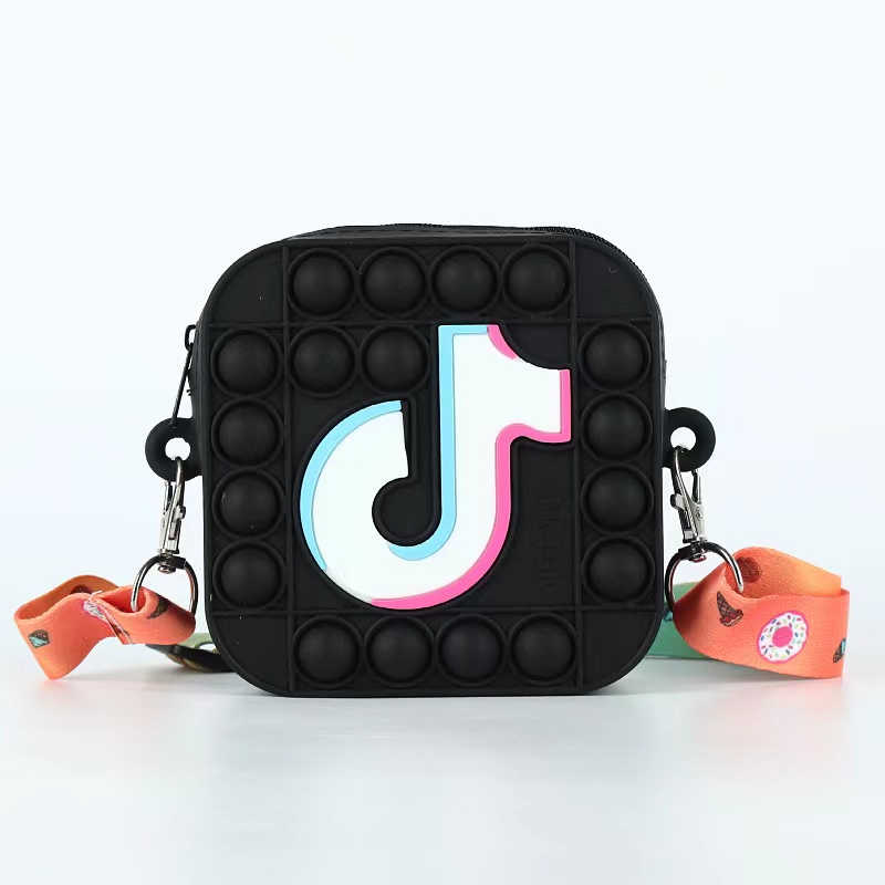 Personalize Custom Pop Bag Tiktok Pattern Silicone Bag Party Cartoon Square Jelly Messenger Bags Mini Push Makeup Handbags