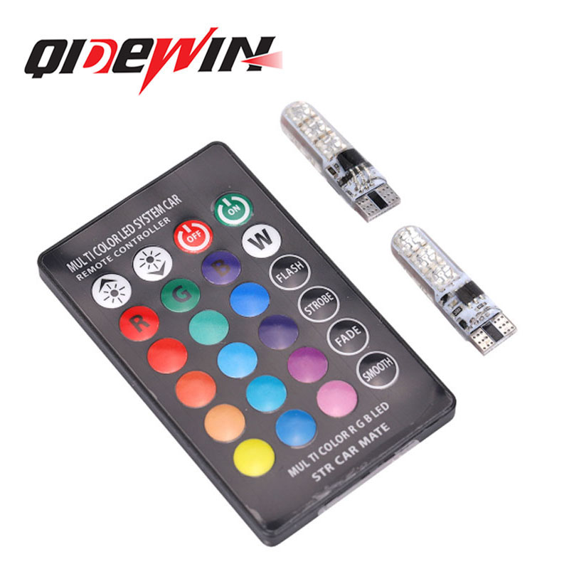QIDEWIN T10 W5W 168 194 Rgb цветная лампа с дистанционным управлением Аккумуляторная Автомобильная купольная лампа для чтения лампа с клиновидным цоколем RGB Светодиодная лампа