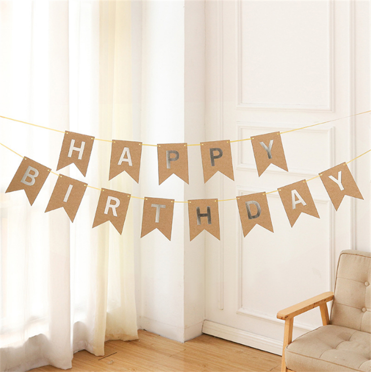Hot stamped silver letter fish tail pull flag happy birthday banner