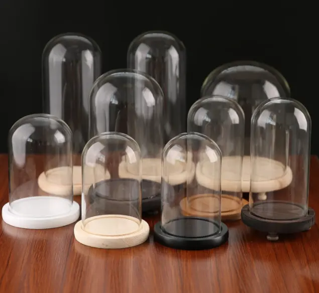 Черные твердые деревянные/стеклянные банки для колокольчиков, стеклянный купол с основанием