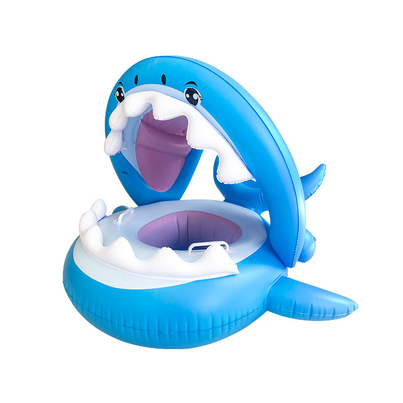 Summer Fun Baby Swimming Ring Toddler Float with Inflatable Canopy Shark Infant Pool Float for age 6-36 Months