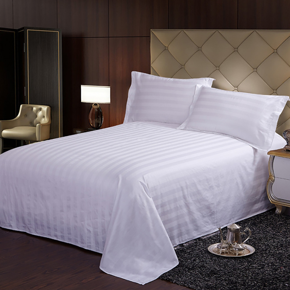 Factory Supply Satin Strip White 400TC King Size Luxury Bedsheets 100% Cotton Bedding Set For Hotel