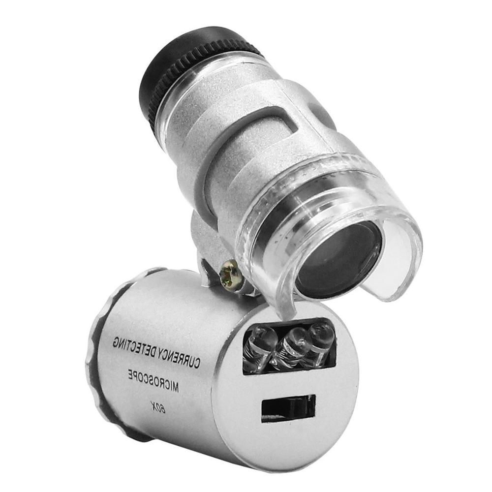 Новый брендовый портативный мини-микроскоп 60x со светодиодной и УФ-подсветкой