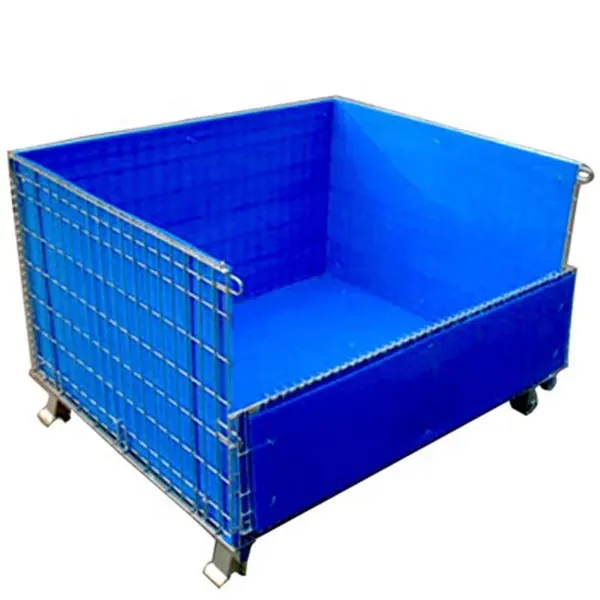 Wire Container Warehouse Pallet Storage 50x100 Mesh Inside PP Sheet Steel Collapsible Wire Container
