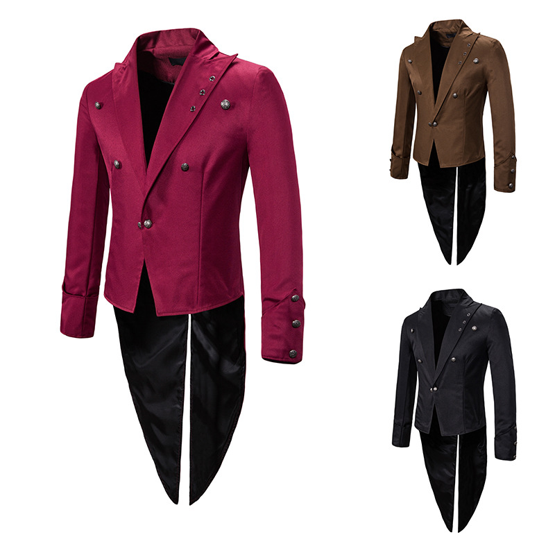 Hot Sale Winter Wine Red Costume Tuxedo Men's Clothing Classic Formal Pure Color Lapel Long Sleeved Button Tuxedo Jacket For Men