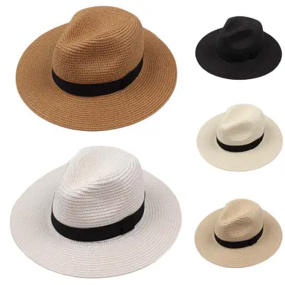 Spring Summer Sunscreen Hats Double Belts Pu Leather Rope Straw Woven Panama Hats