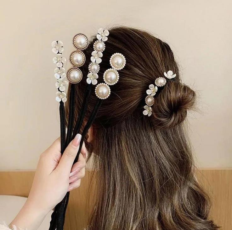 Hair Curler Pearl Flower Fluffy Ball Head Lazy Hair Stick Fashion Elegant Temperament Hair Ring 1pcs/bag 5-7 Days 32*5*5 By406