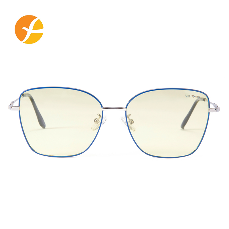Fancy Blue Anti Blue Light Day Night Driving Glasses With Silver Frames For Glare