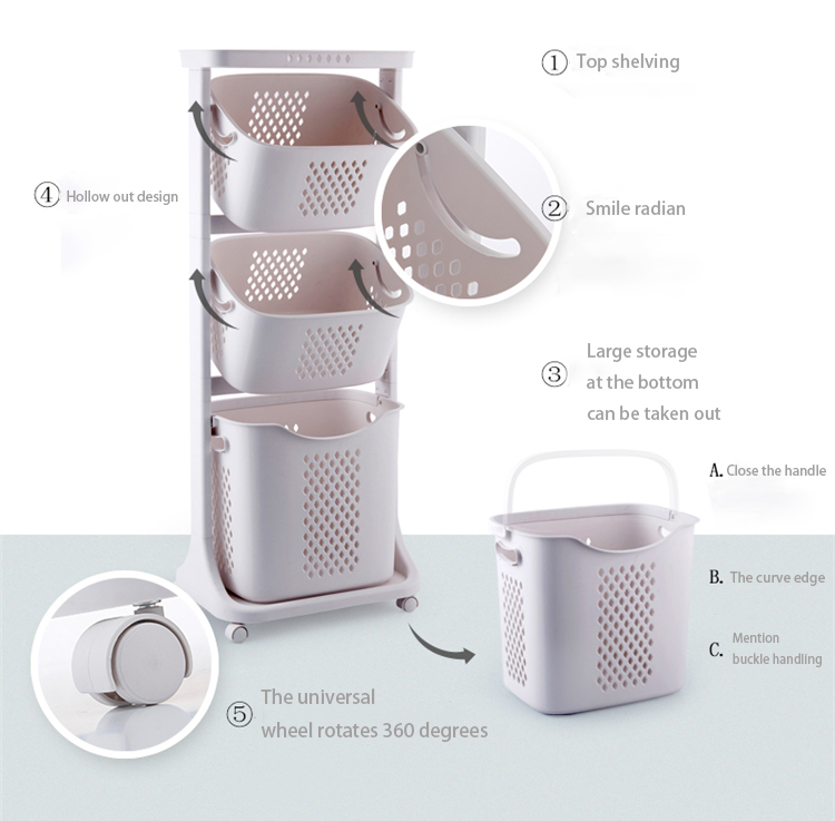 New rectangular home toys kids organizer laundry hamper plastic clothes storage rolling laundry Laundry Basket with Wheel