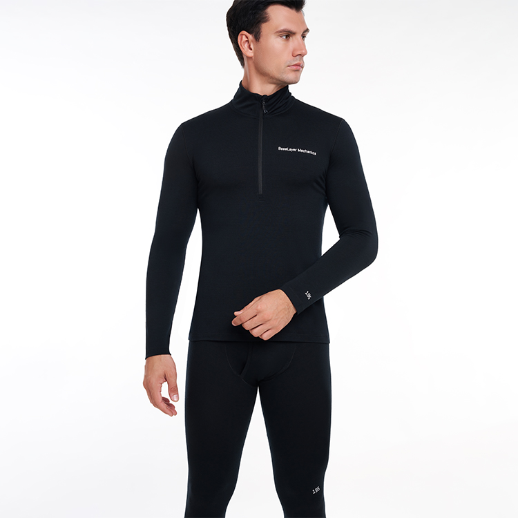 SANQIANG Ready To Ship Black 100%Merino Wool Men'S Long-Sleeve Half-Zip Men'S Top Thermal Men'S Long Underwear