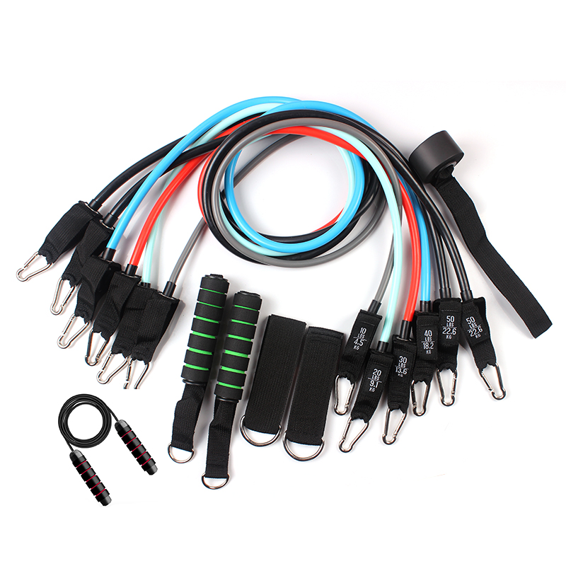 13pcs TPE 200 lbs home workout resistance tube bands set with jump rope