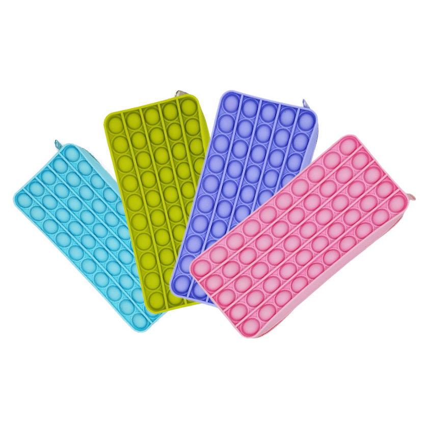 2021 new design stress relief Push Bubbles Silicone Pencil box pop fidget toys School Pencil Case Pouch for Kids With Zipper