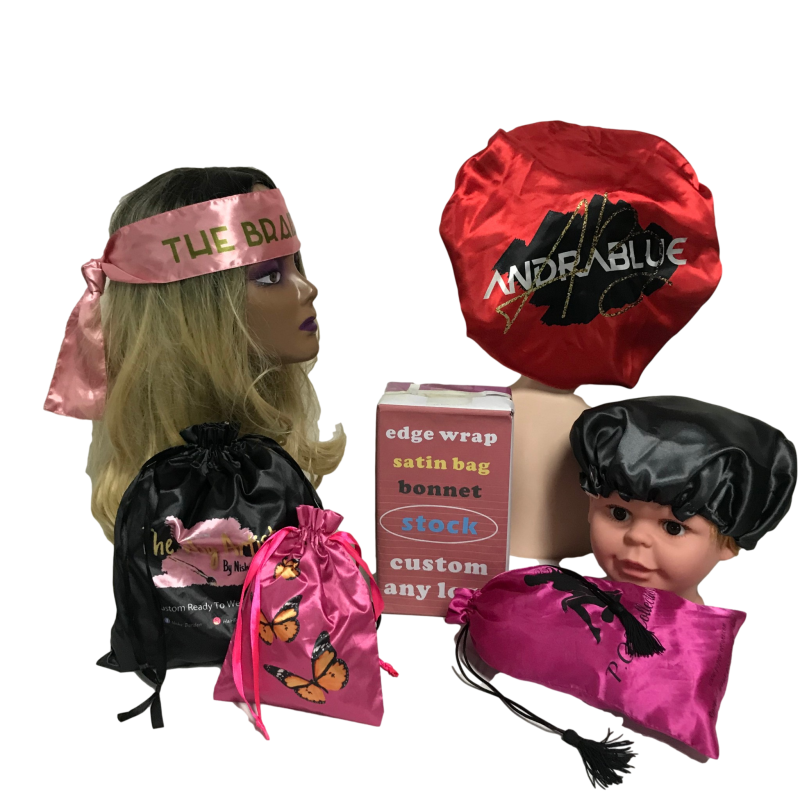 wholesale stock Custom logo Ladies Double Layer Printing Large Woman Plain Satin Bonnet edge wrap bag