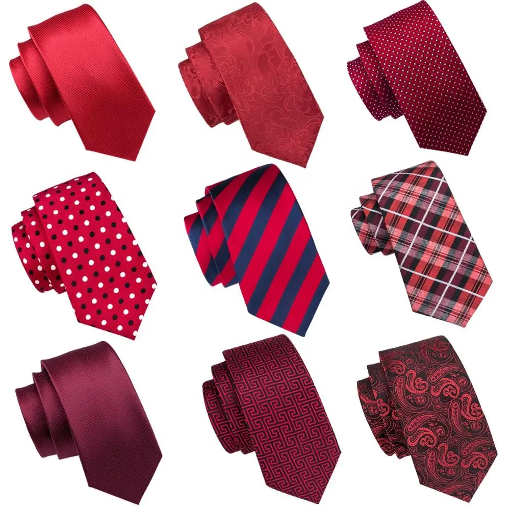 Custom Jacquard Necktie Wide Red Mens Tie Plain Silk Ties with Pocket Square
