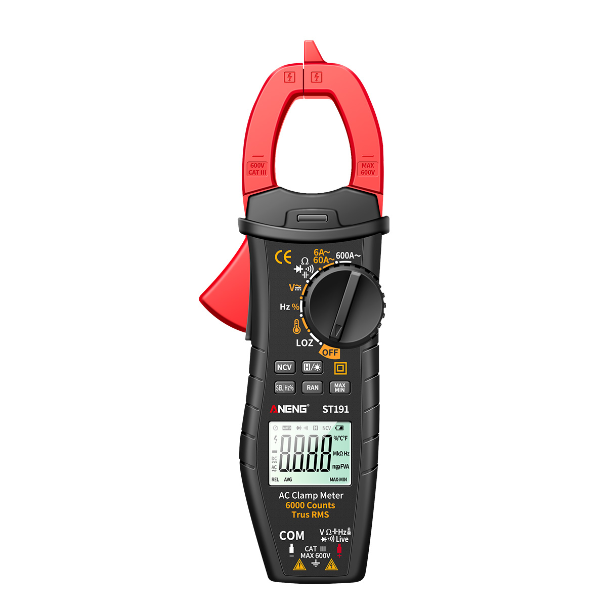 ANENG ST191 Digital Clamp Meters Multimeter 60A/600A Tester AC Current 6000 Counts True RMS Capacitance NCV Ohm Hz Transistor