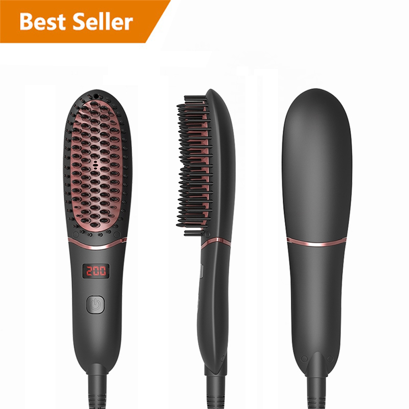Hot Sale Beard Styler Ceramic Ionic Straight Brush Comb Electric Hair Straightener Brush