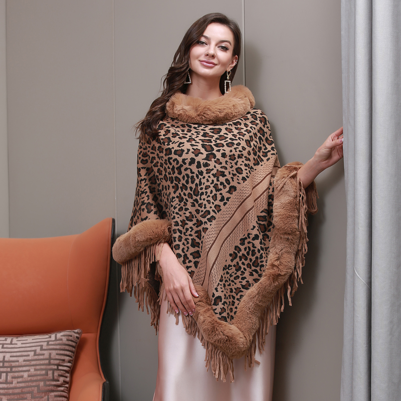New Design Elegant Ladies Imitation Fox Fur Collar Striped Hooded Big Shawl Ladies Knitted Shawl Fur Collar Poncho shawl