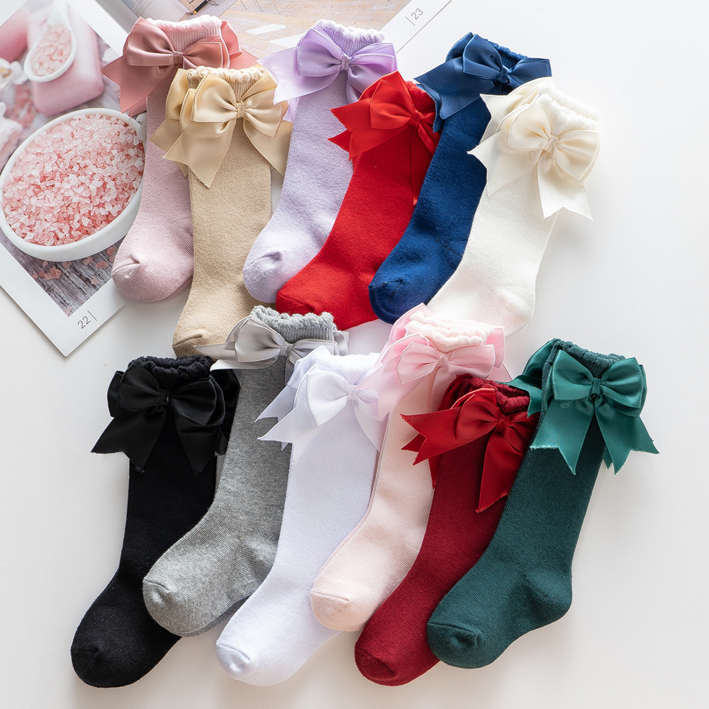 New arrival Spanish style cute Baby Cotton Double bow Knee High Socks Newborn Toddler Socks Kids Girls Princess Socks Children