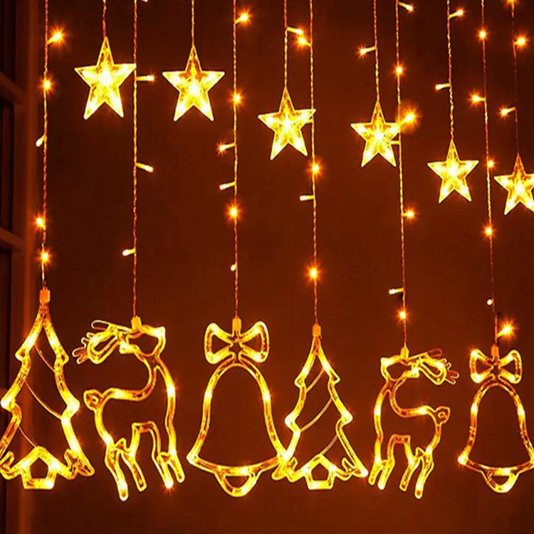 Creative Festival Decorative Light String Star Bell Elk Christmas Tree Curtain Light String Indoor Outdoor Decoration