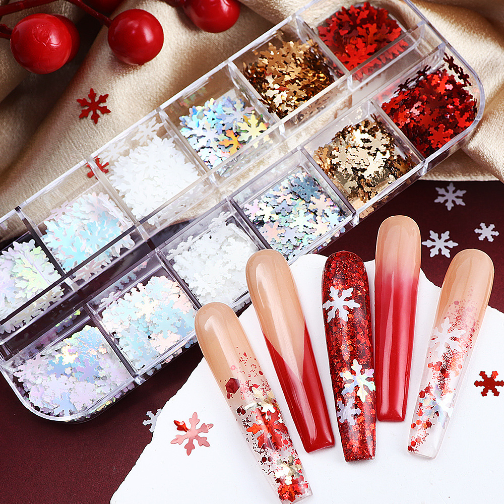 TSZS 12 Grids Snowflakes Sequin Nail Art Decoration Snow Glitter Flakes Winter New Year Nails Sequin DIY Manicure Accessories