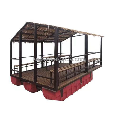 Smart house customized wooden pontoon boat modified water stage hotel restaurant foam board container house bumper boat