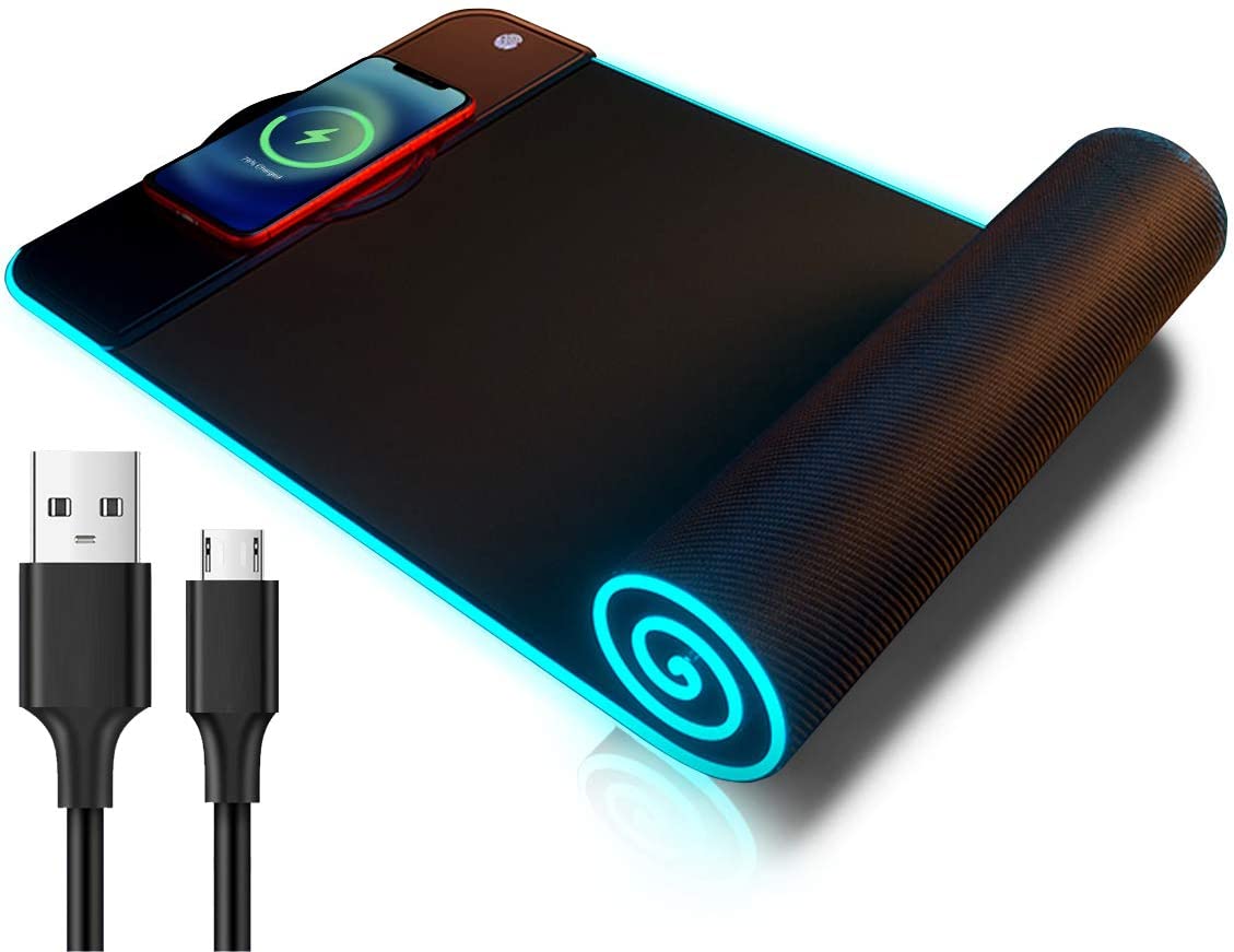 Коврик для мыши с беспроводной зарядкой RGB, нескользящий коврик для компьютерной мыши с резиновой основой, Настольный коврик для ПК, игровой коврик для мыши с беспроводным зарядным устройством