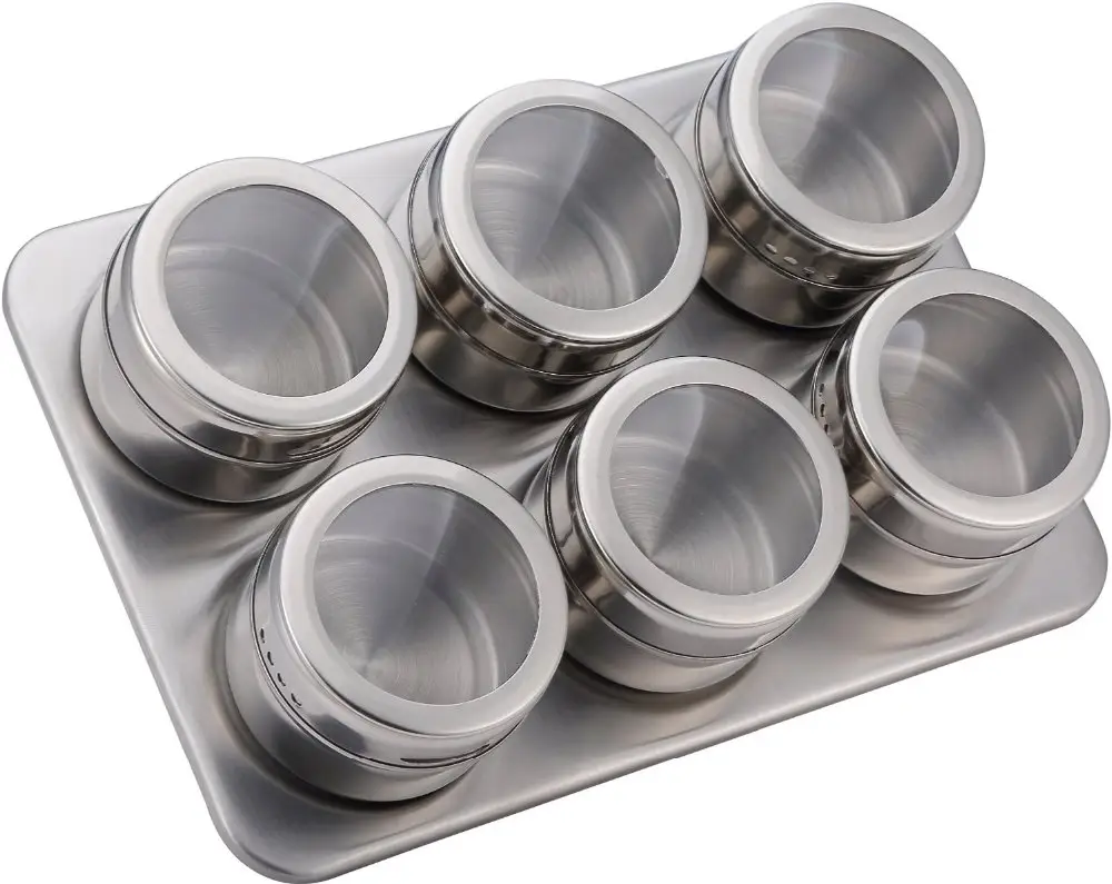 Perfect Kitchen Storage 6 Piece Set Magnetic Stainless Steel Spice Tins