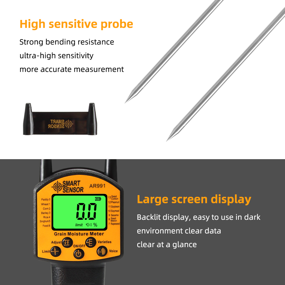 Digital Grain Moisture Meter Hygrometer Use For Corn Wheat Rice Bean Peanut Grain Measurement Moisture Humidity Tester AR991