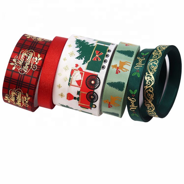 merry christmas set woven edge satin ribbon holiday printed gift ribbons crafts decorative