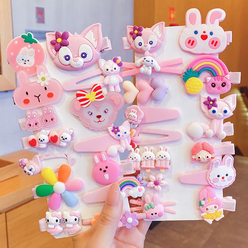 2024 New Fashionable Cat Hair Clip Exquisite And Colorful Rabbit Hair Clip Children's Cute Set Bear Hair Clips