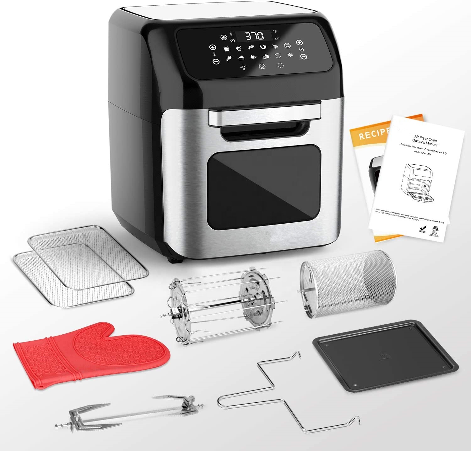 2021 New Electric 12L Digital Stainless Steel No Oil Toaster Cooker Oven Hot Air Fryer