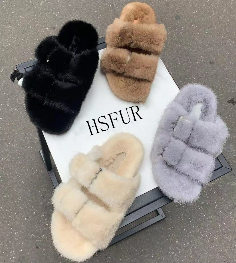 Mink Fur Slippers Ladies Real Fur Slides Luxury for Women indoor Real Mink Fur Slipper Cute