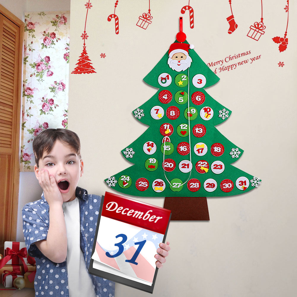 Kids Xmas Gifts Christmas Hanging Ornaments Decorations Felt Christmas Tree Countdown Advent Calendar