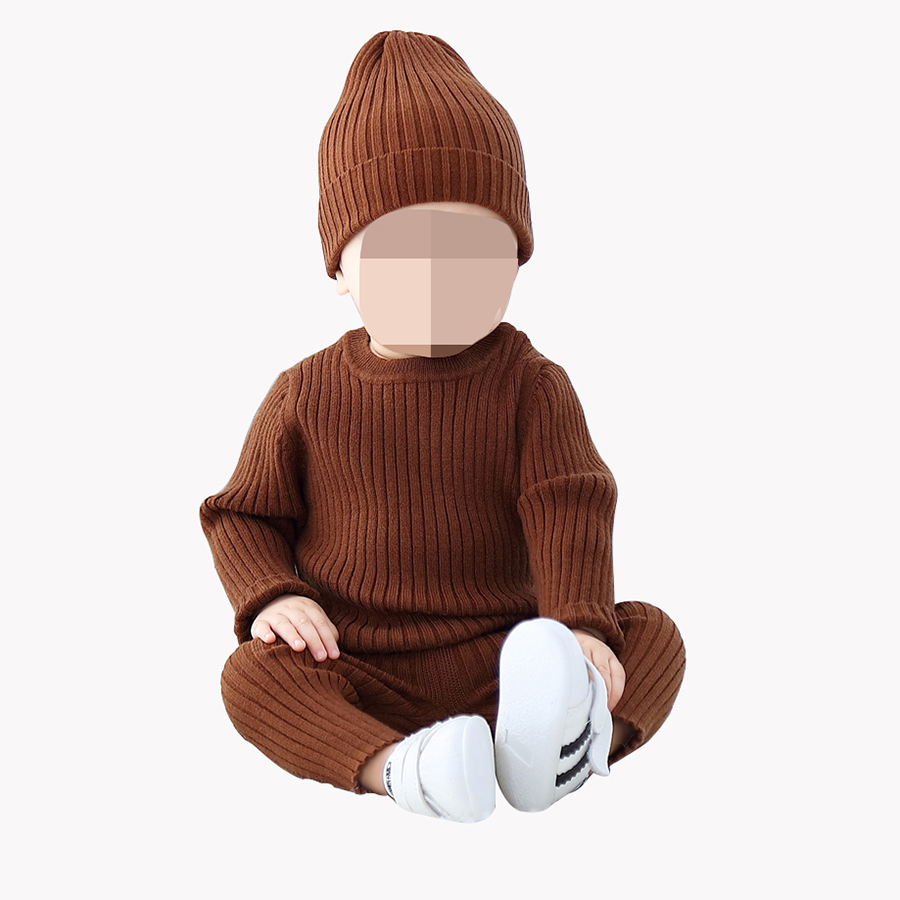 Лидер продаж, детская одежда, однотонные коричневые шерстяные брюки для новорожденных, вязаный комплект