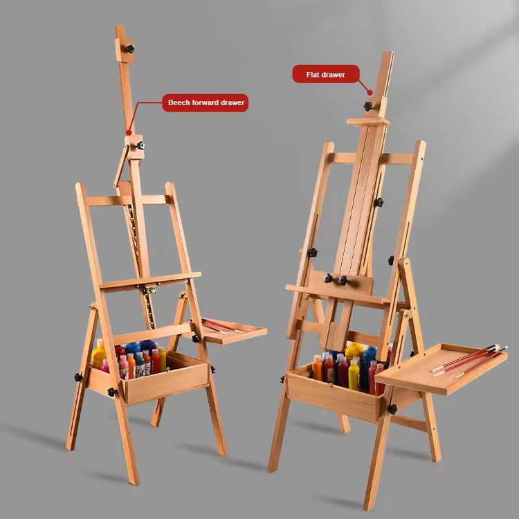 New Four-legged Easels with Drawers Drawing Display Stand Pine Solid Wood Tripod for Painting H-frame Studio Artist Art Easel