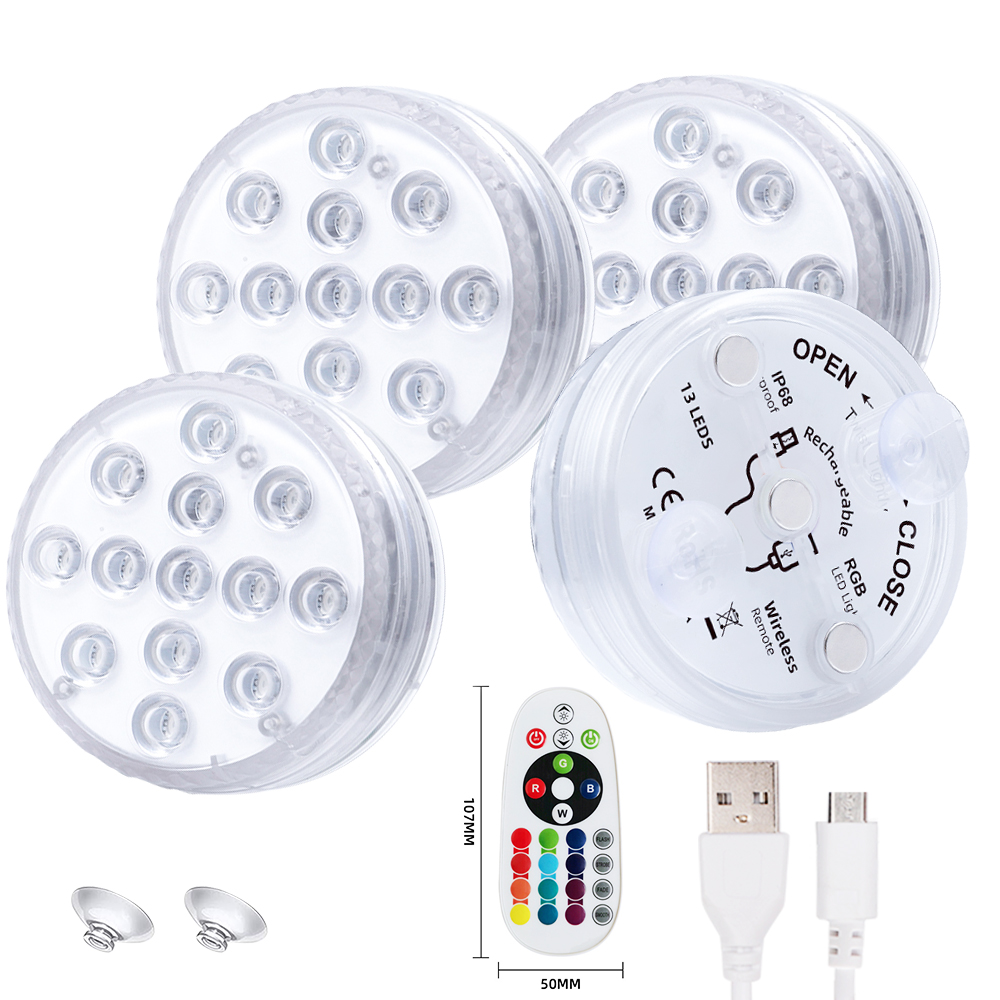 7cm USB Magnetic Waterproof Remote Control 13 LED Underwater Pool Lights IP68 Waterproof LED Swimming Pool Lights