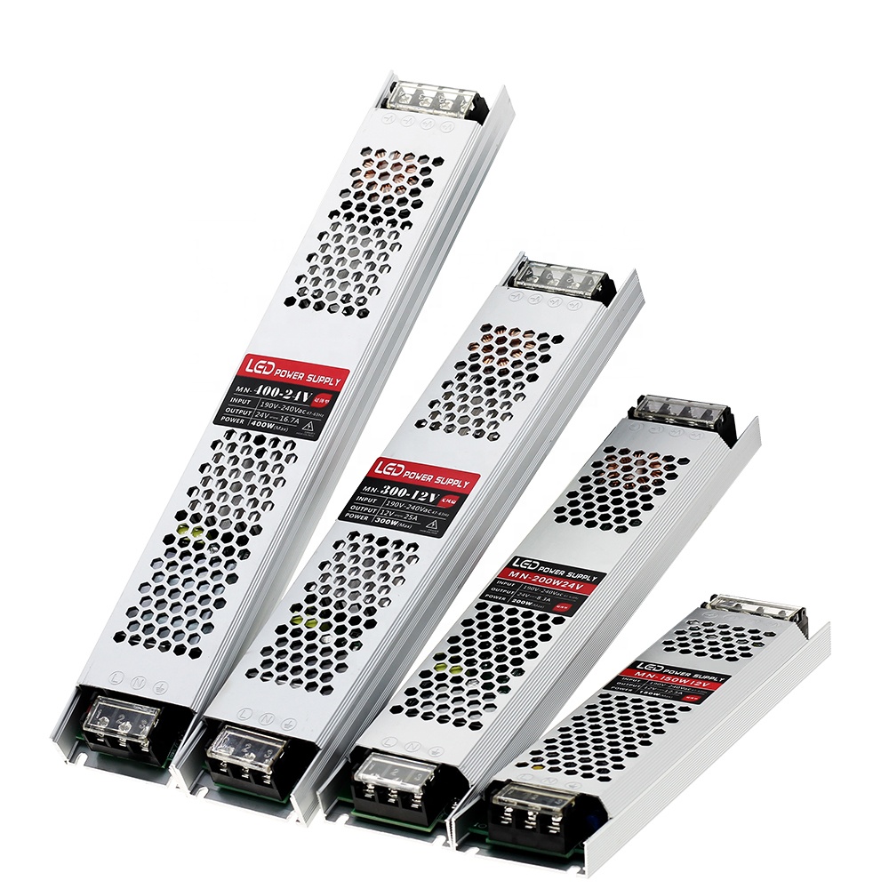 Ультра тонкий светодиодный источник питания ac/DC 12V 24V трансформаторы систем освещения 60W 100W 150W 200W 300W 400W AC190-240V драйвер для светодиодных лент