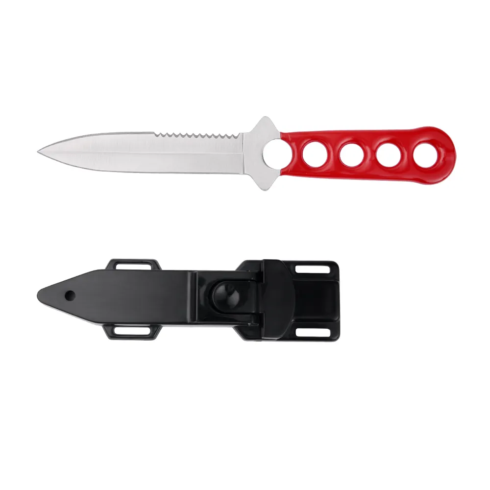 Outdoor Knives Red Rubber Coating Handle Survival Fishing Scuba Snorkeling Line Cutter Knife