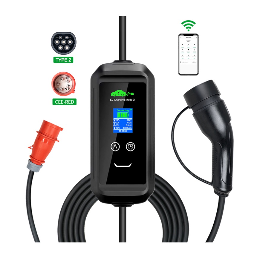 16A 32A Mode Level 2 AC Ev Charger 7KW 11KW EVSE Portable Ev Charger Electric Vehicle Car Charger Type 2 IEC62196 Type 1 J1772