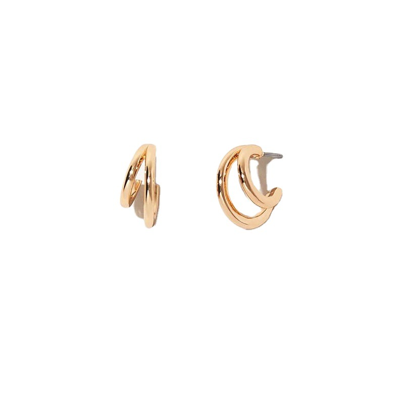 Fashion Retro C Shape Double Circle Earrings Studs For Women Minimalist Stainless Steel Party Jewelry