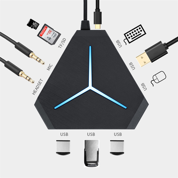 С TF/SD кард-ридер с микрофоном AUX холодный свет для зарядки USB 2,0 хаб для Compter USB комбо 6 портов USB зарядное устройство концентратор 1 м кабель Splitter