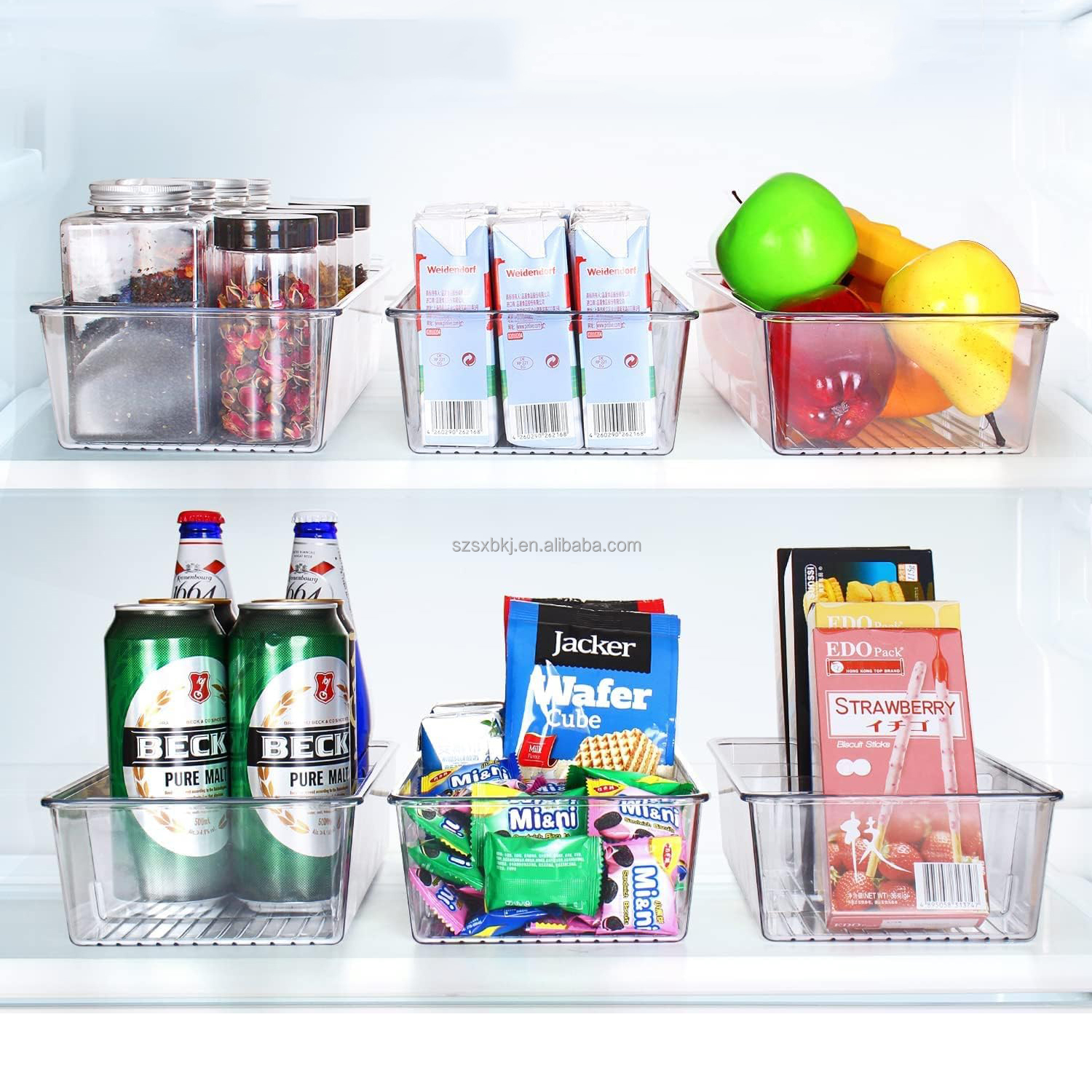 Multipurpose Plasric 7 Piece Food Fridge Kitchen Organizer De Rangement Organiser Box Storage Containers Set With Sections Set