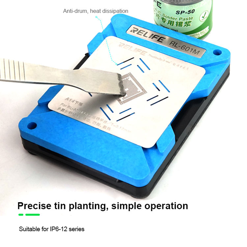 RELIFE RL-601M 9 in 1 Universal CPU Reballing Stencil Platform For iPhone 6-12 Pro Max IC Chip Planting Tin Template Fixture